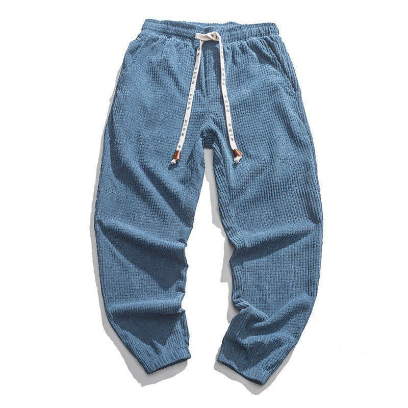 Buddha Stones Pantalon d'hiver rétro classique en velours côtelé uni, coupe fuselée, avec cordon de serrage et poches. - SteelBlue - US/UK/AU46, EU56 (5XL) - image 0