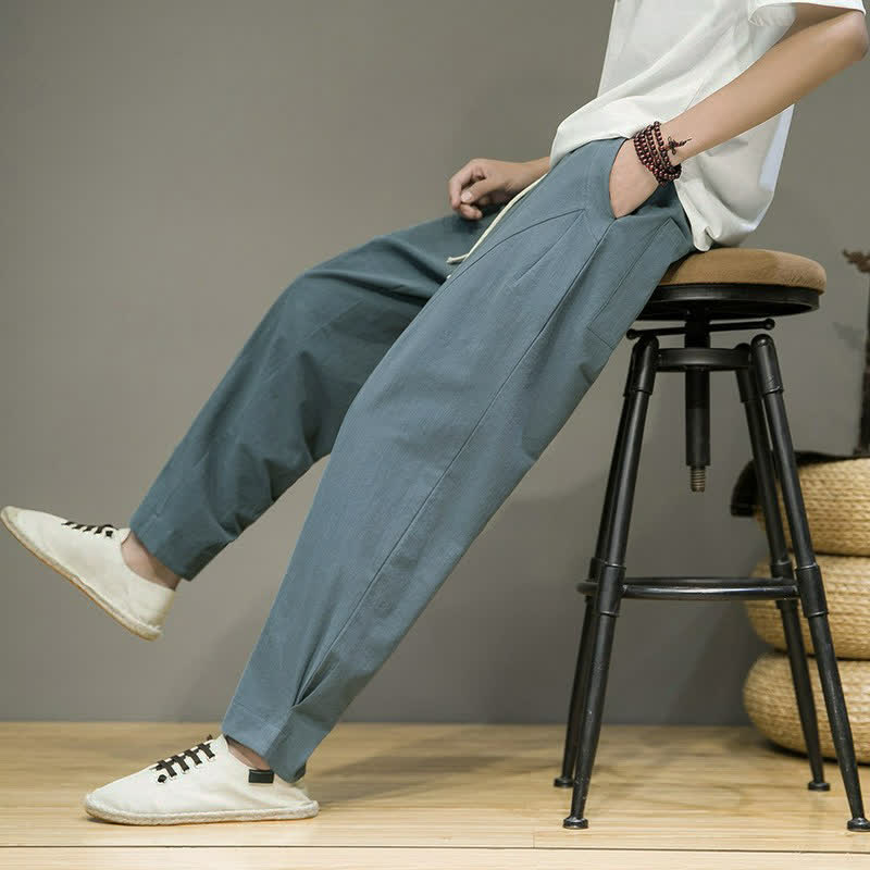 Buddha Stones Pantalon court uni à cordon de serrage, coupe fuselée, style minimaliste, idéal pour le printemps et l'été. - CadetBlue - US/UK/AU46, EU56 (5XL) - image 0