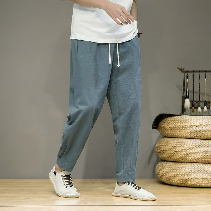 Buddha Stones Pantalon court uni à cordon de serrage, coupe fuselée, style minimaliste, idéal pour le printemps et l'été. - image 1