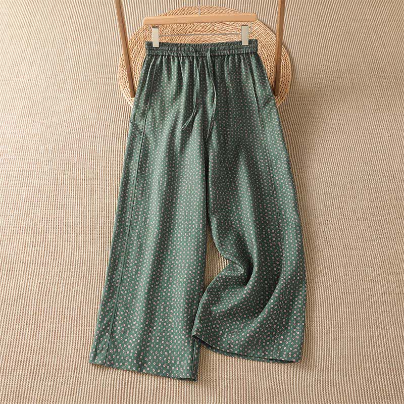 Buddha Stones Pantalon court fleuri à cordon de serrage, style bohème décontracté, printemps-été, jambes larges et poches pour femme - Vert d'eau - US8-10, UK/AU12-14, EU40-42 (2XL) - image 0
