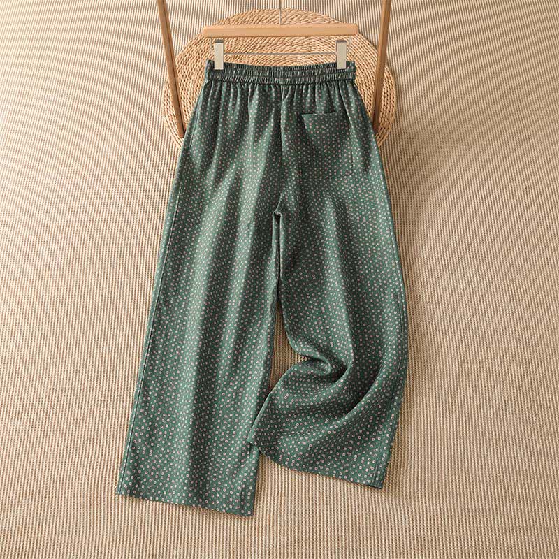 Buddha Stones Pantalon court fleuri à cordon de serrage, style bohème décontracté, printemps-été, jambes larges et poches pour femme - image 1