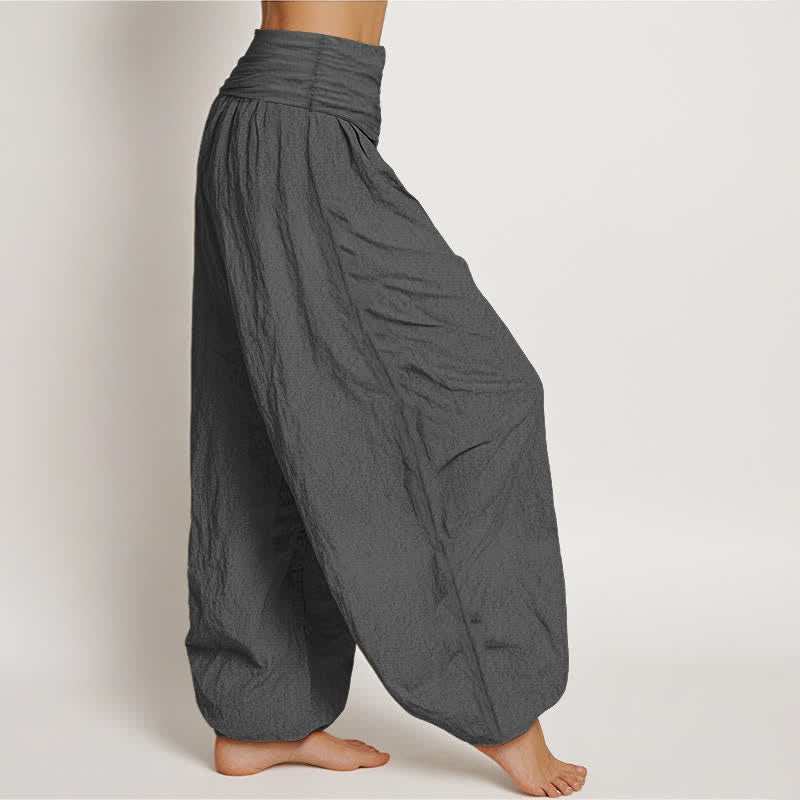 Buddha Stones Pantalon harem pour femme en pur coton, motif lune sacrée Om, taille élastique - image 1