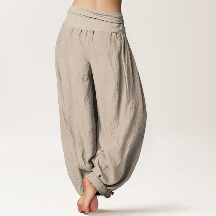 Buddha Stones Pantalon harem en pur coton, motif croissant de lune et Om, style bohème, taille élastique. - image 13
