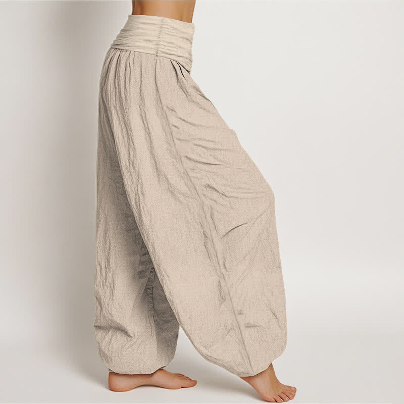 Buddha Stones Pantalon harem en pur coton, motif croissant de lune et Om, style bohème, taille élastique. - image 12
