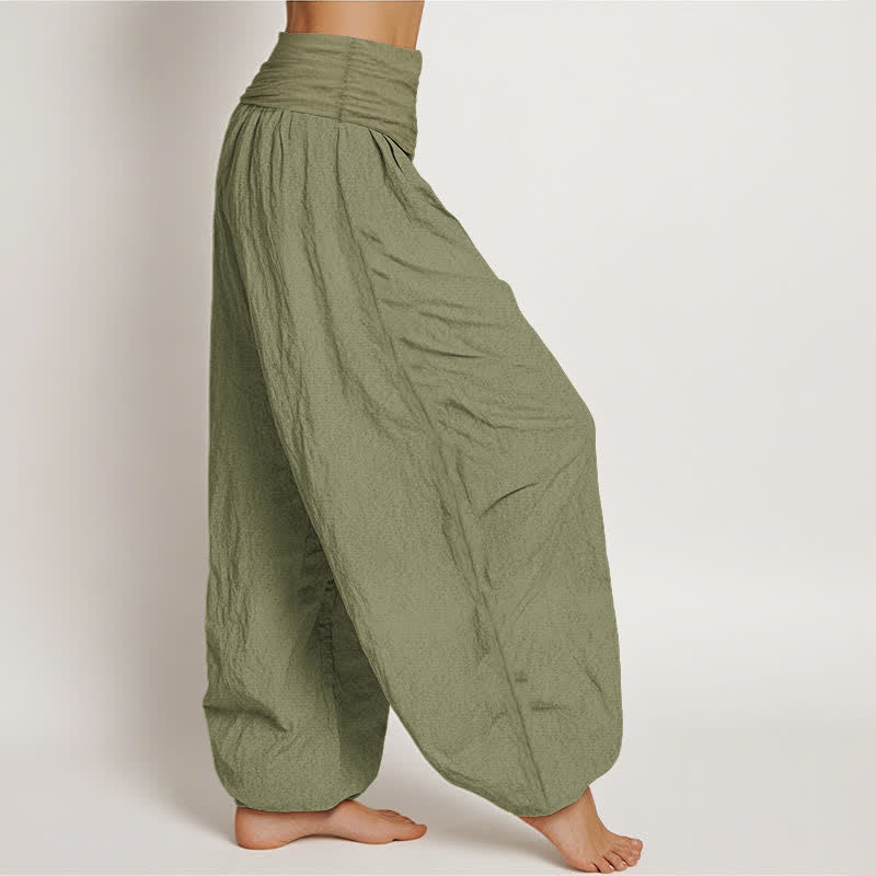 Buddha Stones Pantalon harem en pur coton, motif croissant de lune et Om, style bohème, taille élastique. - image 15