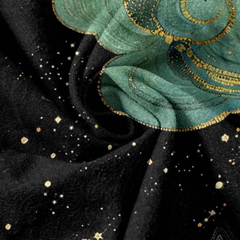 Buddha Stones Pantalon pour femme en pur coton, élégant, à motif nuage de phénix et taille élastique avec poches - image 3