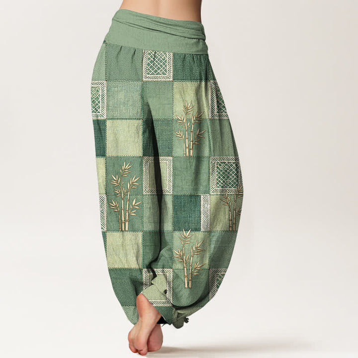 Buddha Stones Pantalon harem pour femme à taille élastique, motif patchwork en coton et bambou - image 2