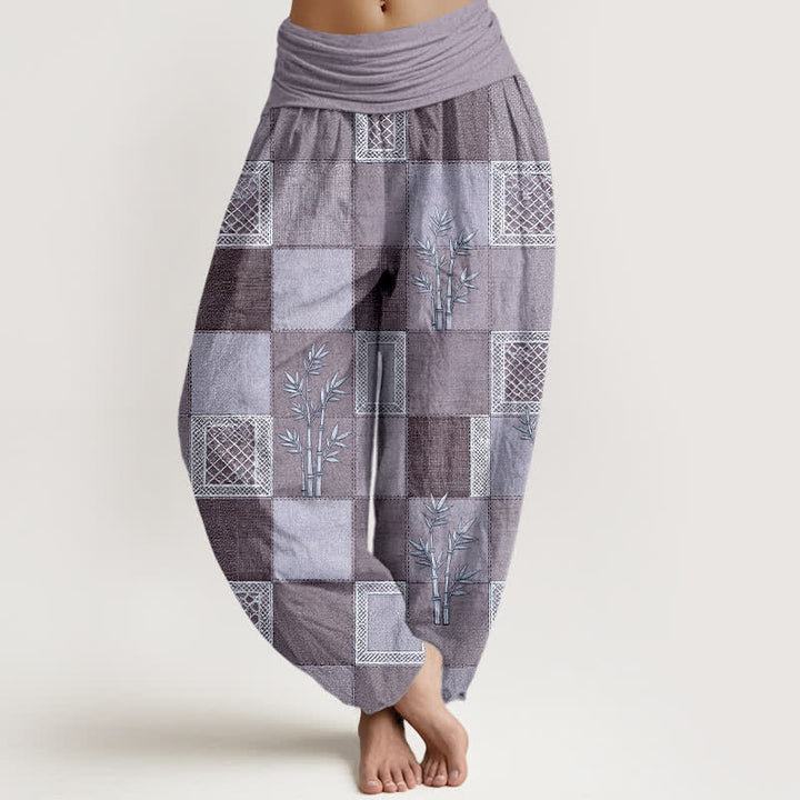 Buddha Stones Pantalon harem pour femme à taille élastique, motif patchwork en coton et bambou - Chardon - US16，UK/AU20，EU48 (3XL) - image 5