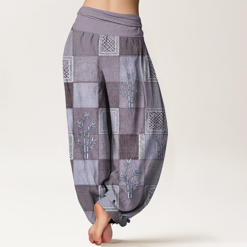 Buddha Stones Pantalon harem pour femme à taille élastique, motif patchwork en coton et bambou - image 7