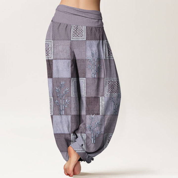 Buddha Stones Pantalon harem pour femme à taille élastique, motif patchwork en coton et bambou - image 7