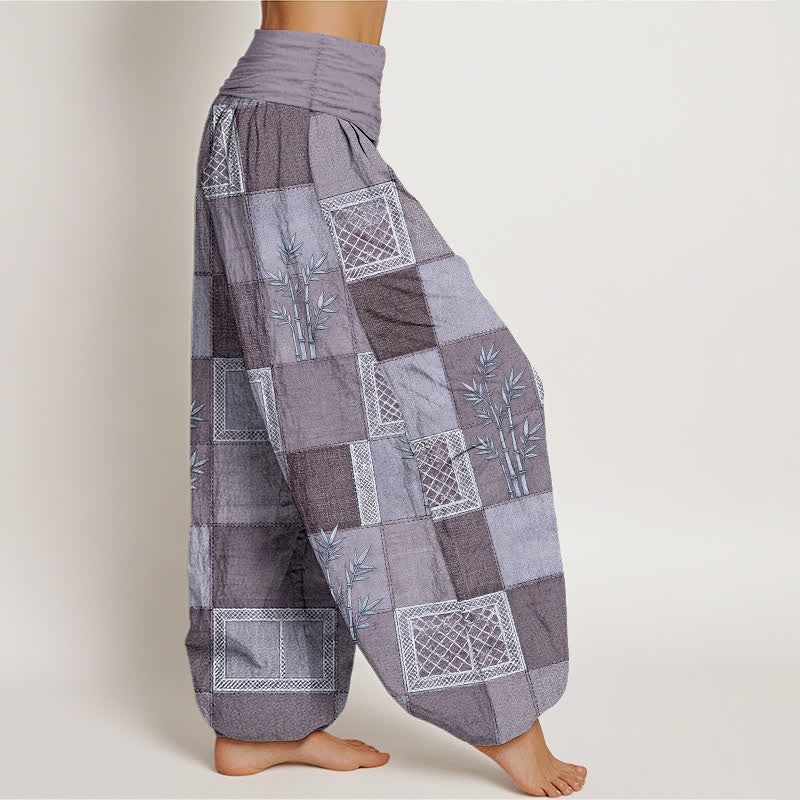 Buddha Stones Pantalon harem pour femme à taille élastique, motif patchwork en coton et bambou - image 6