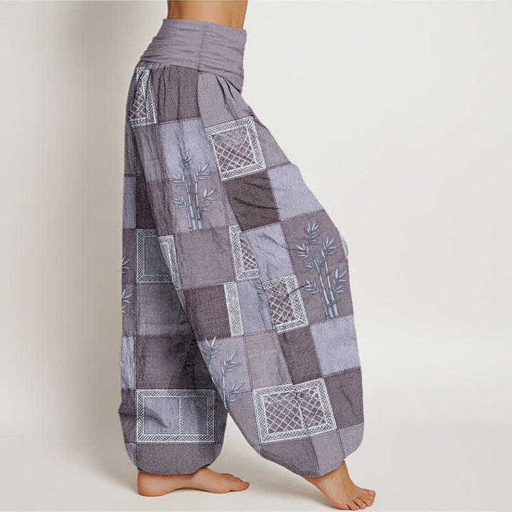 Buddha Stones Pantalon harem pour femme à taille élastique, motif patchwork en coton et bambou - image 6