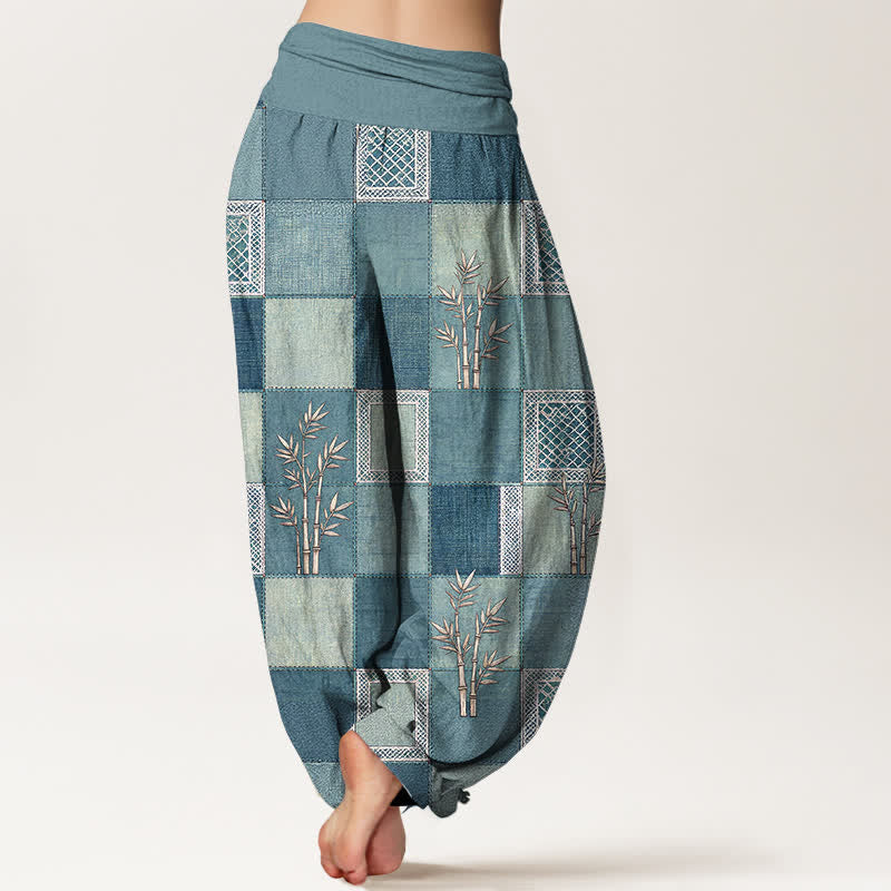 Buddha Stones Pantalon harem pour femme à taille élastique, motif patchwork en coton et bambou - image 10