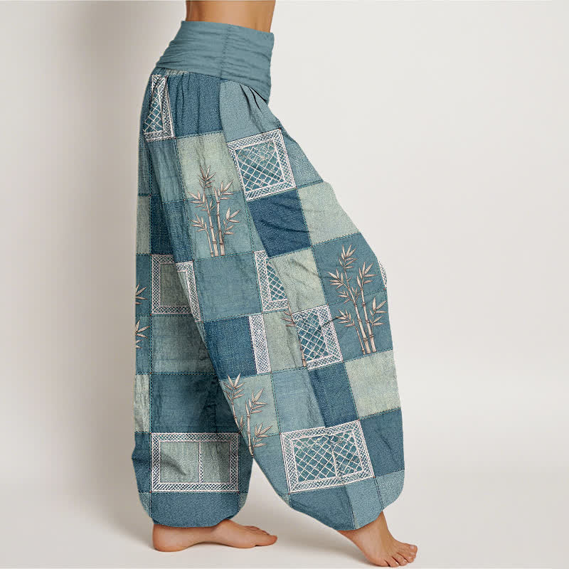 Buddha Stones Pantalon harem pour femme à taille élastique, motif patchwork en coton et bambou - image 9