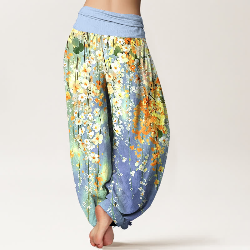 Buddha Stones Pantalon harem à taille élastique pour femme, motif cascade de fleurs sauvages en coton - image 7