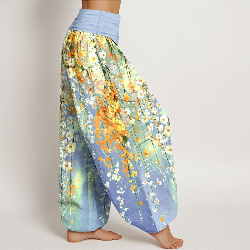 Buddha Stones Pantalon harem à taille élastique pour femme, motif cascade de fleurs sauvages en coton - image 6