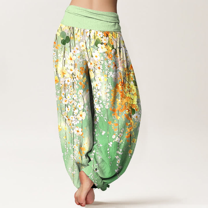 Buddha Stones Pantalon harem à taille élastique pour femme, motif cascade de fleurs sauvages en coton - image 10
