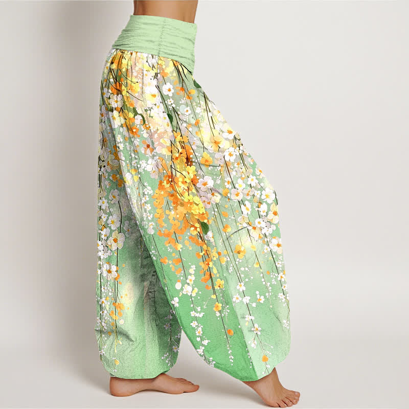Buddha Stones Pantalon harem à taille élastique pour femme, motif cascade de fleurs sauvages en coton - image 9