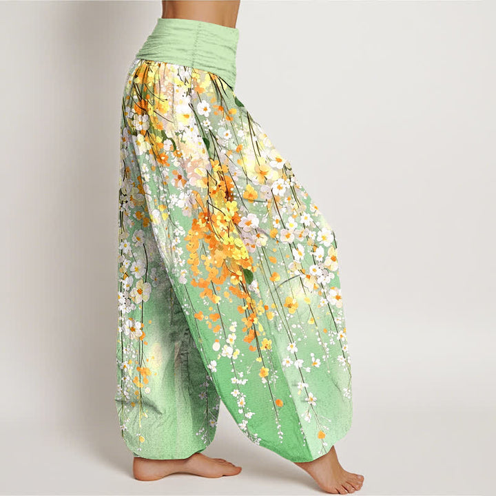 Buddha Stones Pantalon harem à taille élastique pour femme, motif cascade de fleurs sauvages en coton - image 9