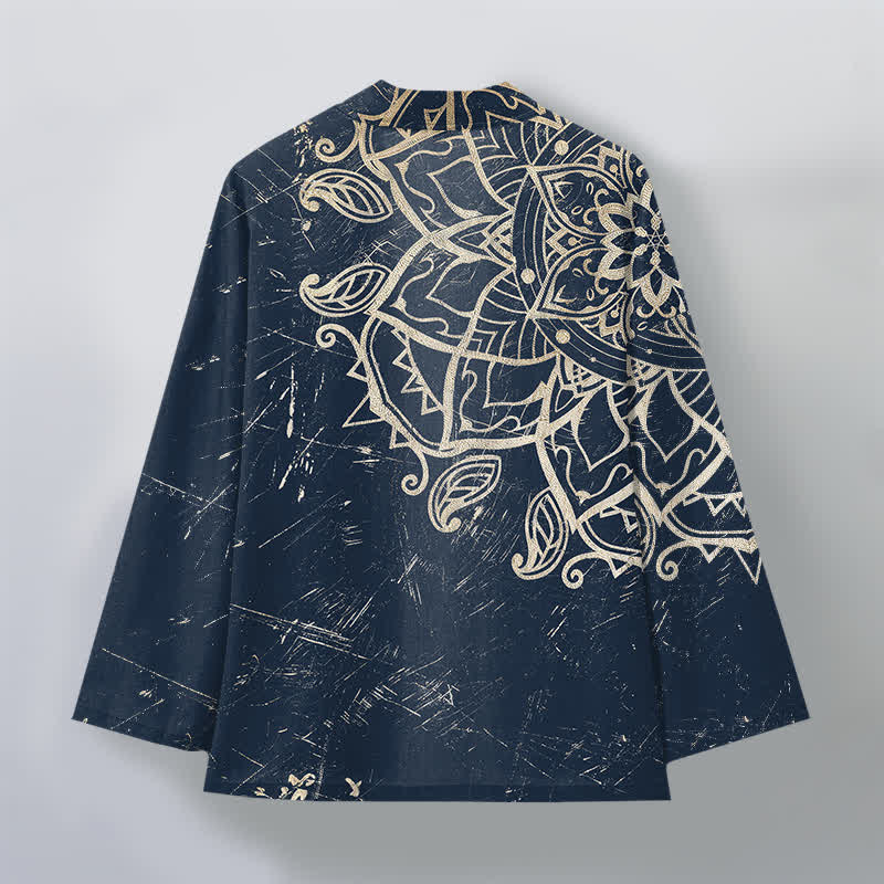 Buddha Stones Kimono pour homme en coton vieilli à motif mandala, ouvert sur le devant - image 2