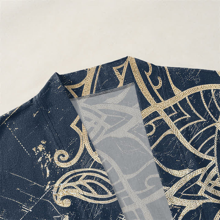 Buddha Stones Kimono pour homme en coton vieilli à motif mandala, ouvert sur le devant - image 3