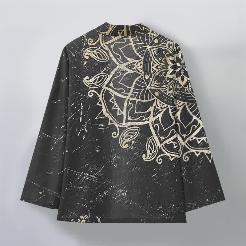 Buddha Stones Kimono pour homme en coton vieilli à motif mandala, ouvert sur le devant - image 11