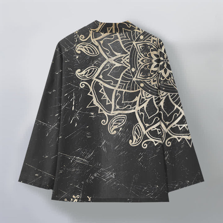 Buddha Stones Kimono pour homme en coton vieilli à motif mandala, ouvert sur le devant - image 11