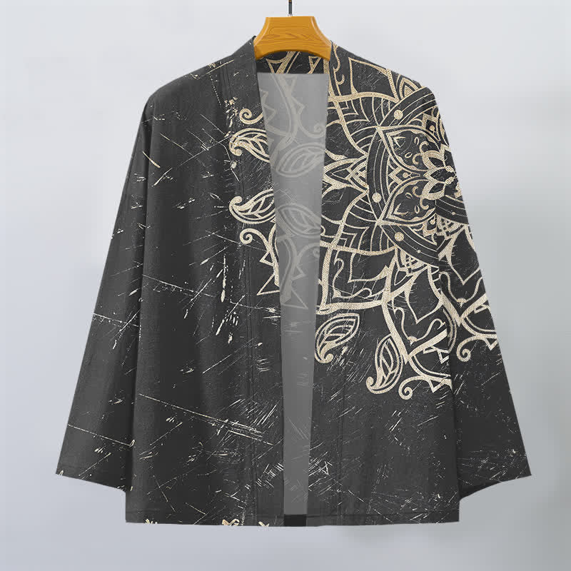 Buddha Stones Kimono pour homme en coton vieilli à motif mandala, ouvert sur le devant - image 10