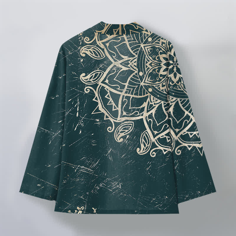 Buddha Stones Kimono pour homme en coton vieilli à motif mandala, ouvert sur le devant - image 8