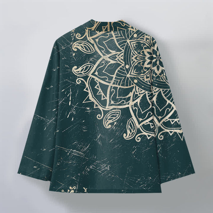 Buddha Stones Kimono pour homme en coton vieilli à motif mandala, ouvert sur le devant - image 8