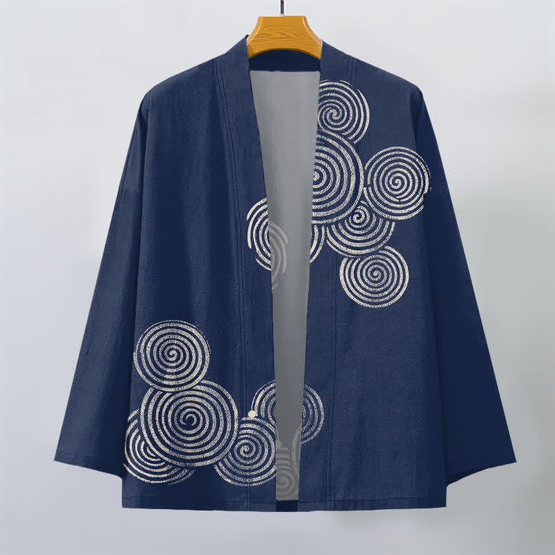 Buddha Stones Kimono pour homme en coton à motif spirale concentrique, ouvert sur le devant - image 1