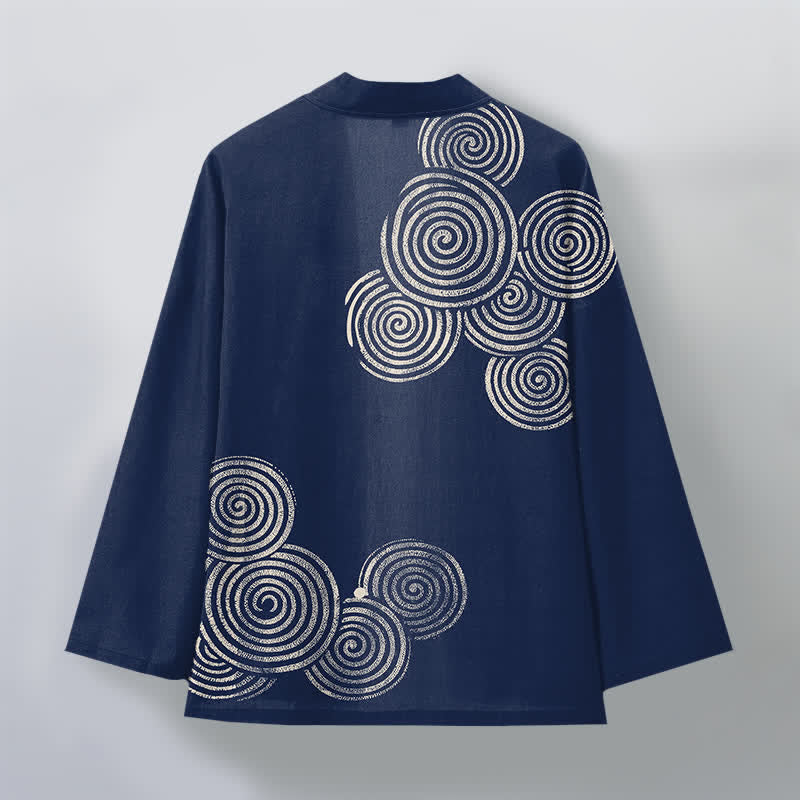 Buddha Stones Kimono pour homme en coton à motif spirale concentrique, ouvert sur le devant - image 2