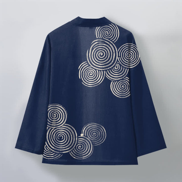Buddha Stones Kimono pour homme en coton à motif spirale concentrique, ouvert sur le devant - image 2