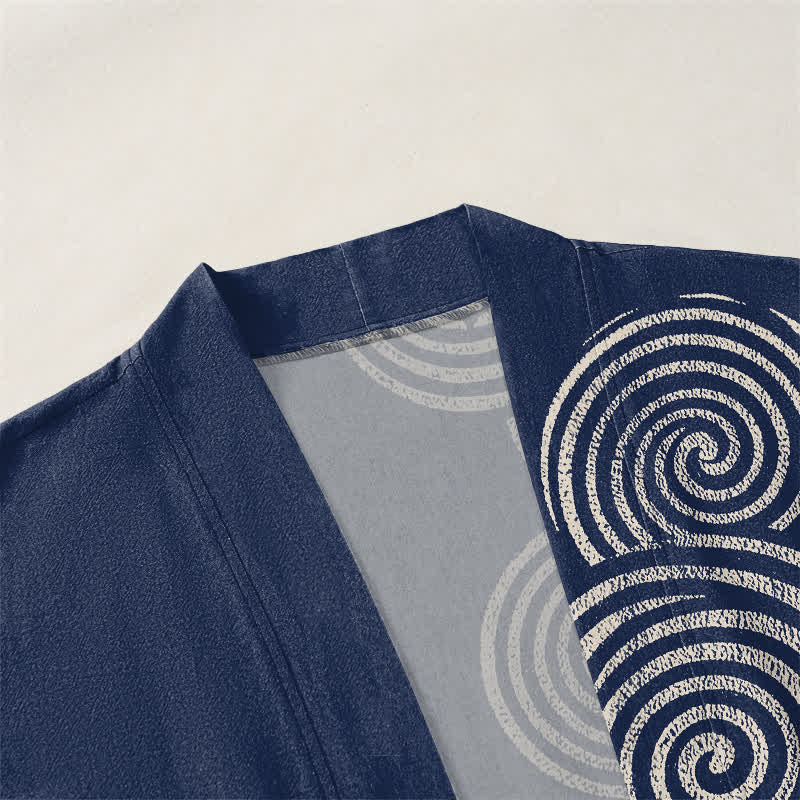 Buddha Stones Kimono pour homme en coton à motif spirale concentrique, ouvert sur le devant - image 3