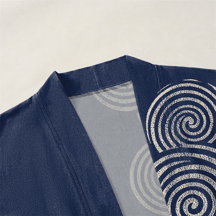 Buddha Stones Kimono pour homme en coton à motif spirale concentrique, ouvert sur le devant - image 3