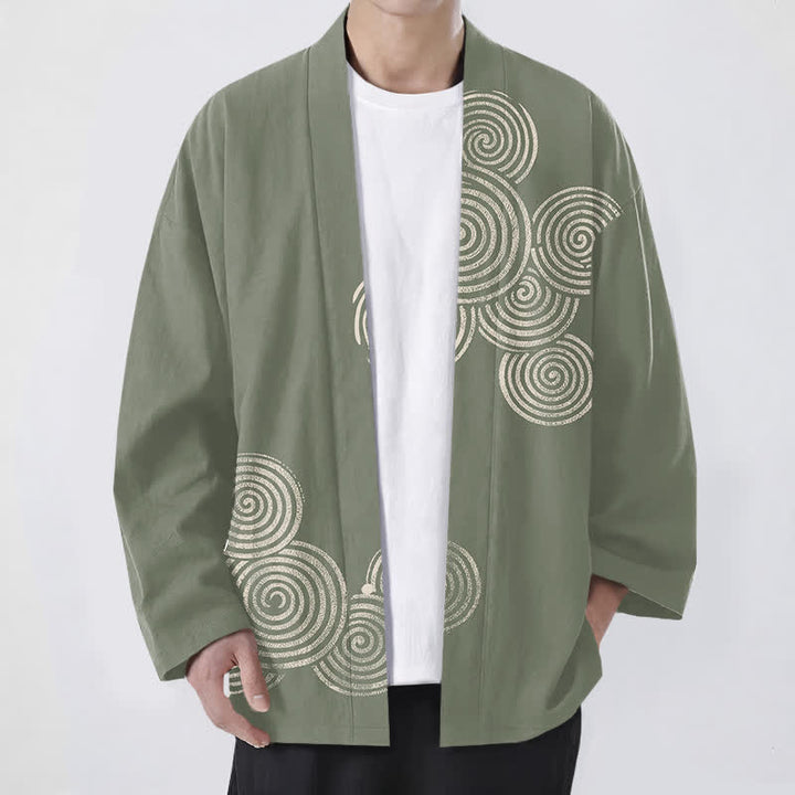 Buddha Stones Kimono pour homme en coton à motif spirale concentrique, ouvert sur le devant - Vert foncé - US/UK/AU48，EU58 (4XL) - image 6