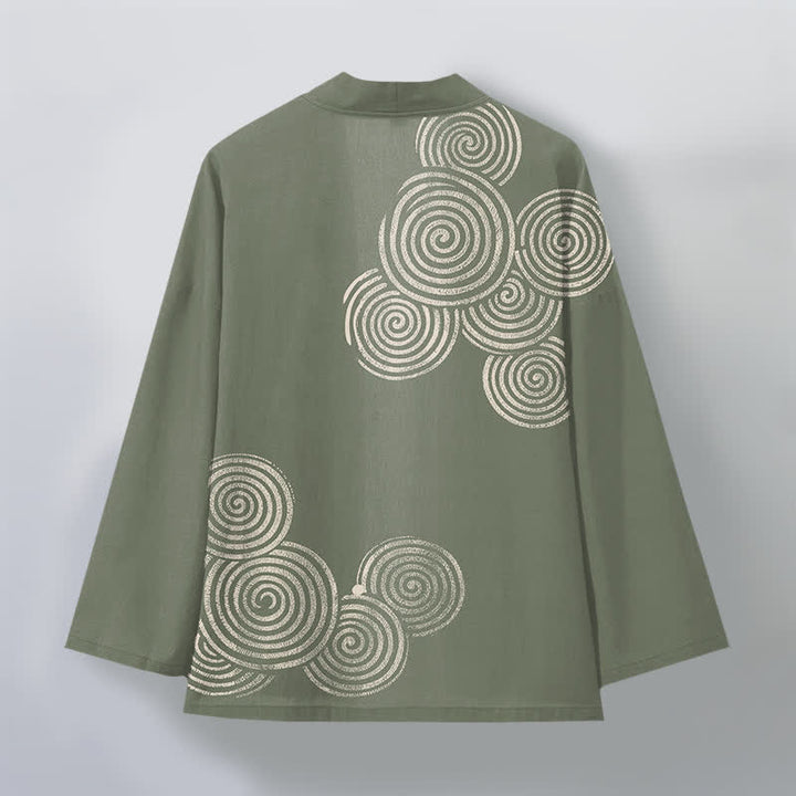 Buddha Stones Kimono pour homme en coton à motif spirale concentrique, ouvert sur le devant - image 8