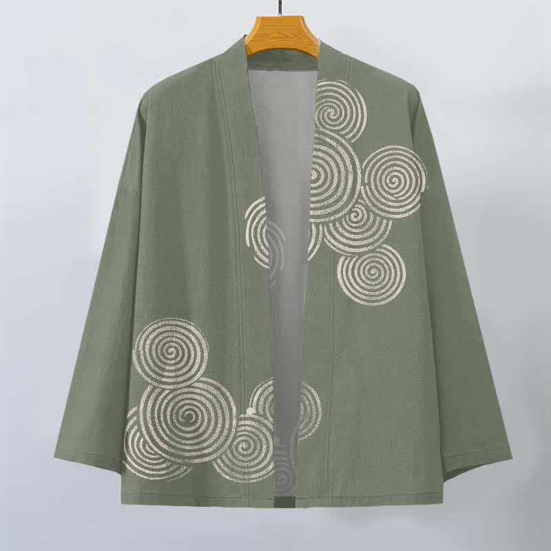 Buddha Stones Kimono pour homme en coton à motif spirale concentrique, ouvert sur le devant - image 7