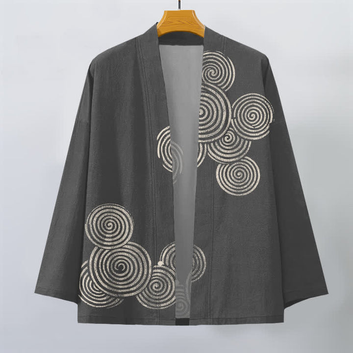 Buddha Stones Kimono pour homme en coton à motif spirale concentrique, ouvert sur le devant - image 10