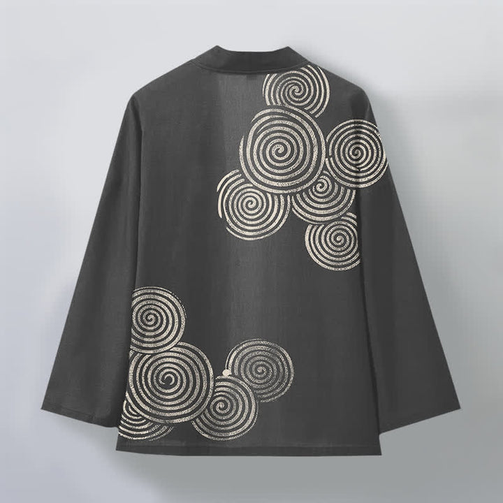 Buddha Stones Kimono pour homme en coton à motif spirale concentrique, ouvert sur le devant - image 11