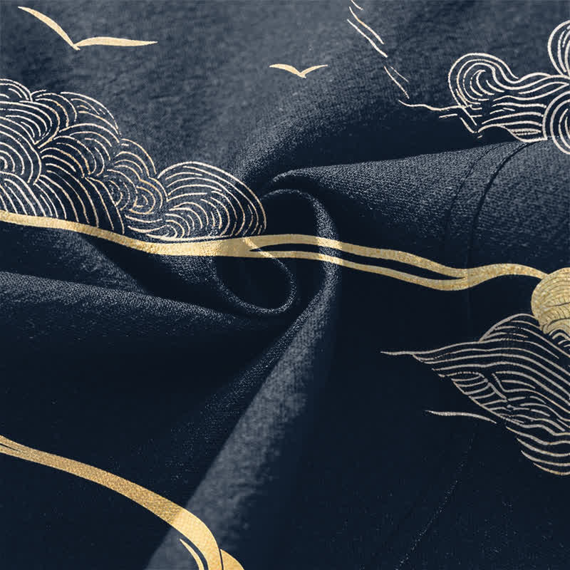 Buddha Stones Kimono pour homme en coton à motif nuage doré, ouvert sur le devant - image 5