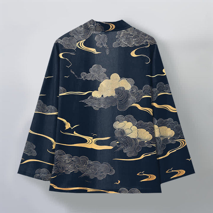 Buddha Stones Kimono pour homme en coton à motif nuage doré, ouvert sur le devant - image 2