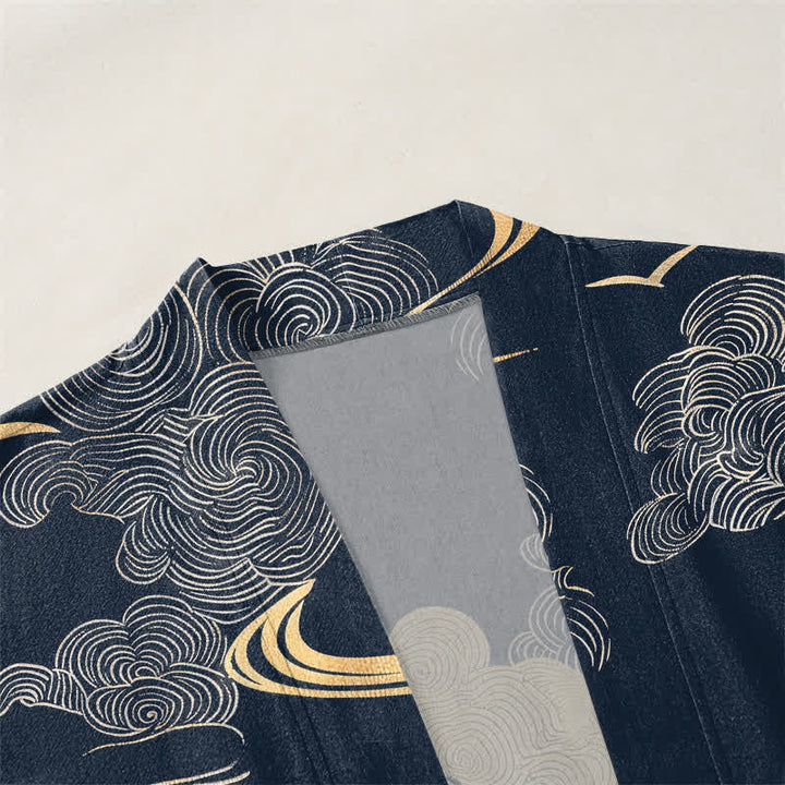 Buddha Stones Kimono pour homme en coton à motif nuage doré, ouvert sur le devant - image 3