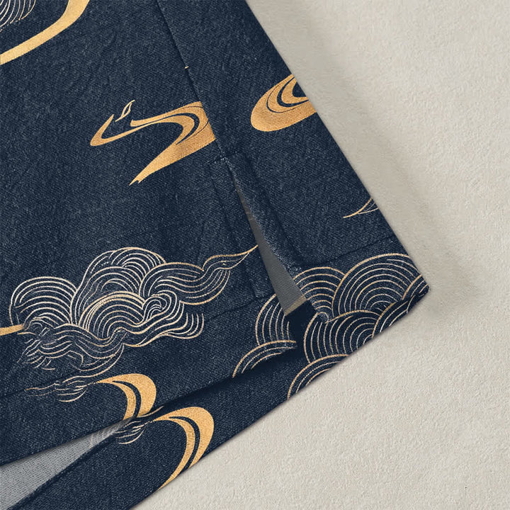 Buddha Stones Kimono pour homme en coton à motif nuage doré, ouvert sur le devant - image 4