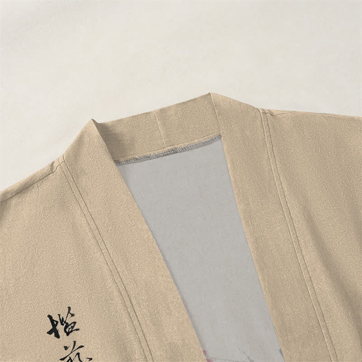 Buddha Stones Kimono pour homme en coton rouge prune à motif bambou, ouvert sur le devant - image 3