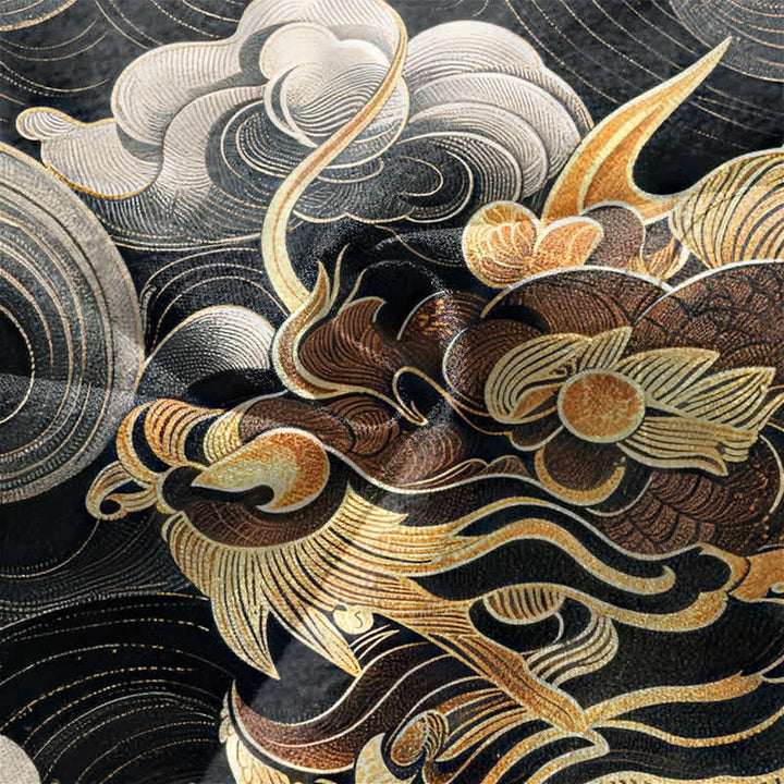 Buddha Stones Kimono pour homme en coton à motif de nuage de dragon doré, ouvert sur le devant - image 5