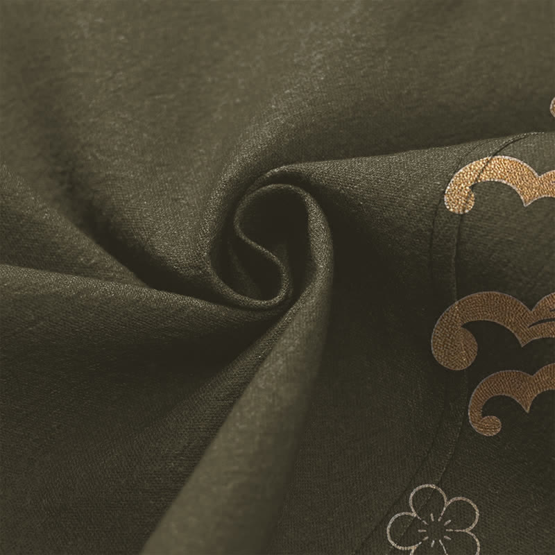 Buddha Stones Kimono pour homme en coton à motif floral de carpes koï dorées, ouvert sur le devant - image 5