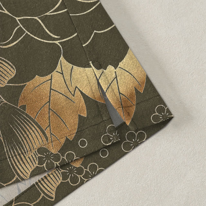 Buddha Stones Kimono pour homme en coton à motif floral de carpes koï dorées, ouvert sur le devant - image 4
