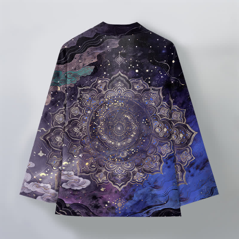 Buddha Stones Kimono pour homme en coton à motif mandala galactique ouvert sur le devant - image 2