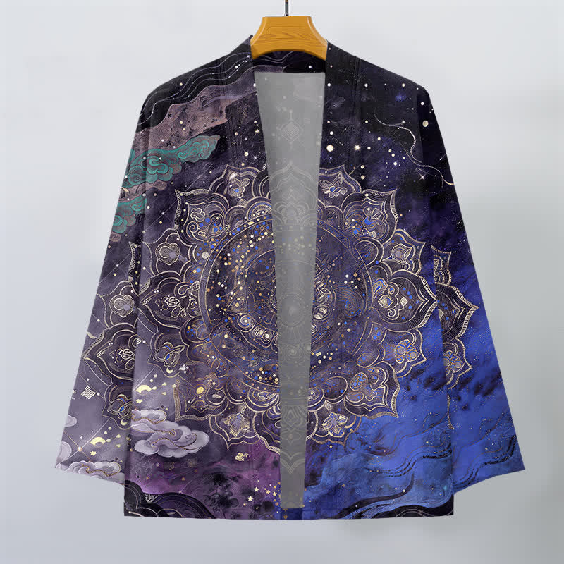 Buddha Stones Kimono pour homme en coton à motif mandala galactique ouvert sur le devant - image 1